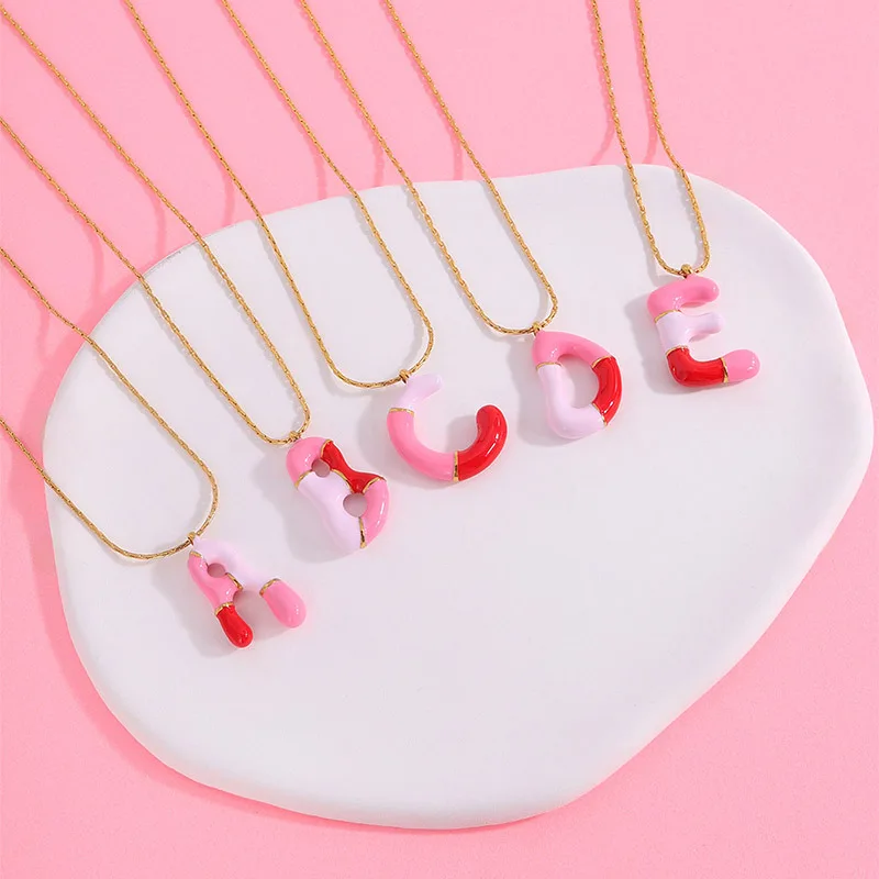 Fashion Jewelry stainless steel Necklace Letters Enamel Colorful 18K Gold Plated DIY 26 Alphabet Bubble Balloon Pendant Necklace