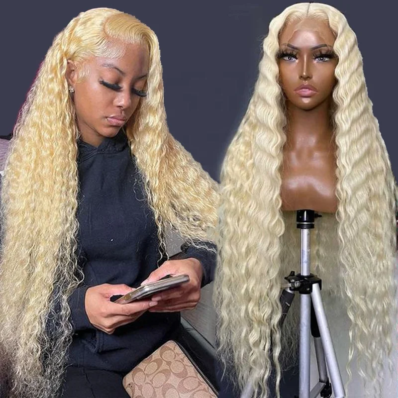 Blond 613 HD Lace Frontal Wig Raw Human Hair Glueless Deep Wave Wig Blonde 613 Transparent Full Lace Front 613 Human Hair Wigs