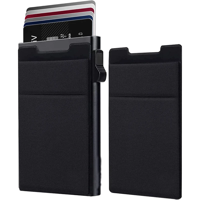Metal Slim Minimalist Cards Holder with Money Pocket lycra Pop up Credit Card Wallet for Men
