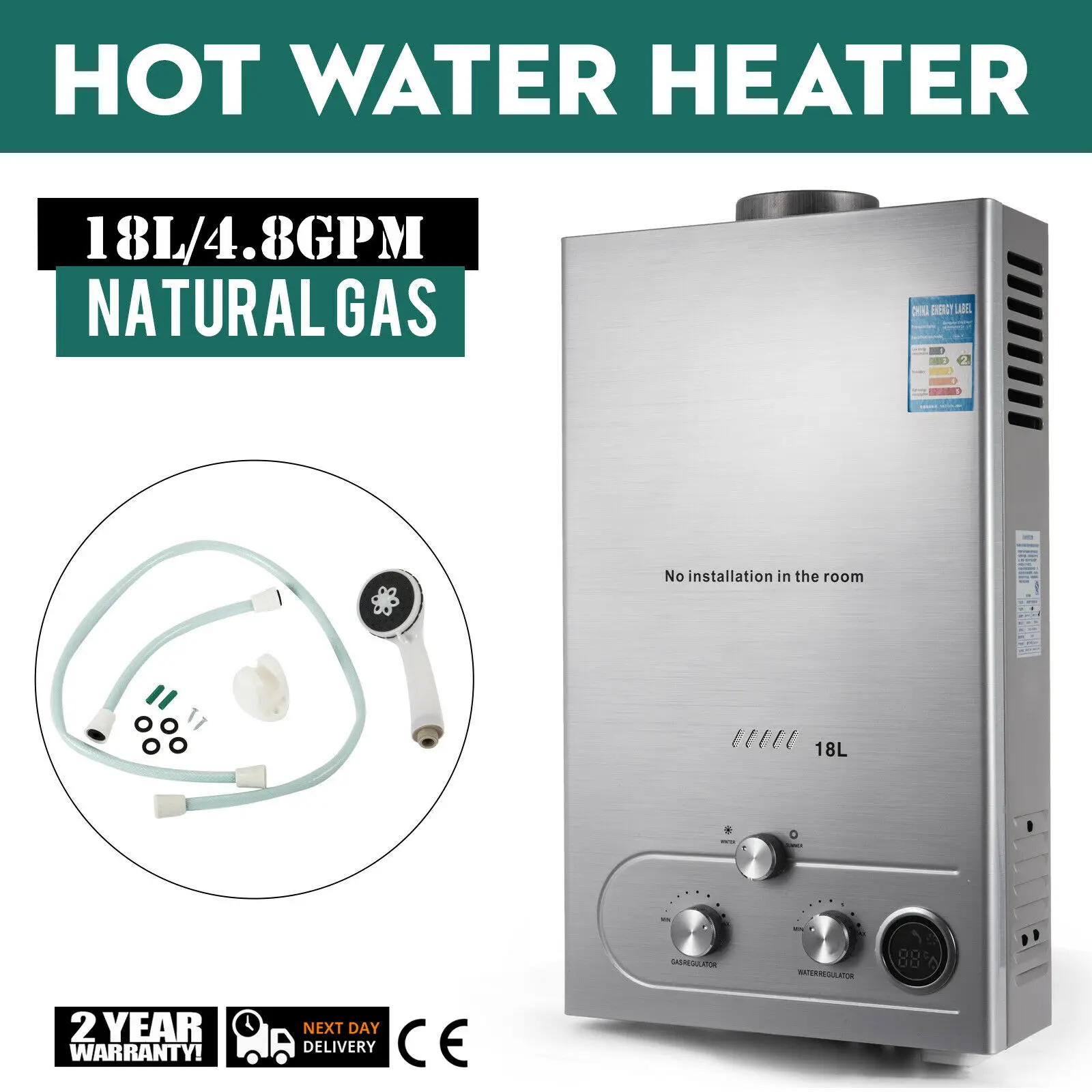 18L 36KW gas geyser Outdoor Camping Tankless Propane Gas Water Heater with copper heat exchanger