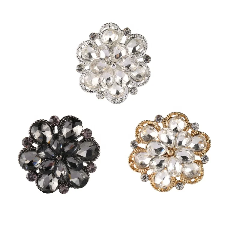 New Pattern Alloy Diamond Button Round Crystal Snap Color Rhinestones Flower Shank Buttons