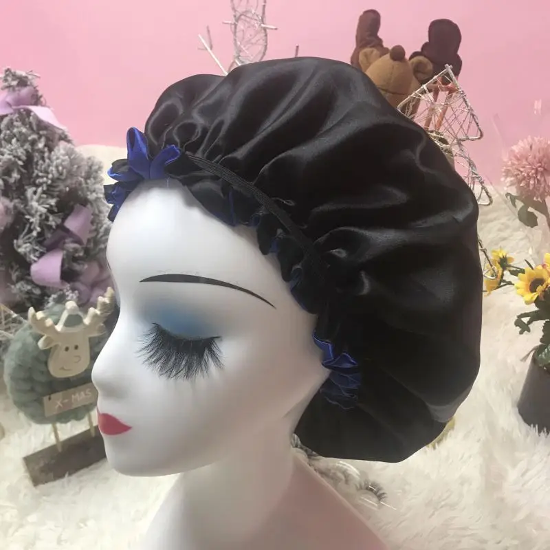 
Sample For Taste silk satin hair scarf satin head wrap boonet Two Layer with your brand logo hairpin eyelashes 