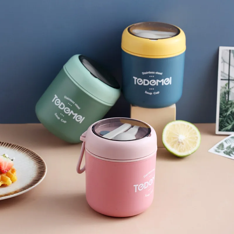 Thermos For Hot Food Container  304 Stainless Steel Office Worker Food Cans Insulated Lunch  Bento box With Spoon
