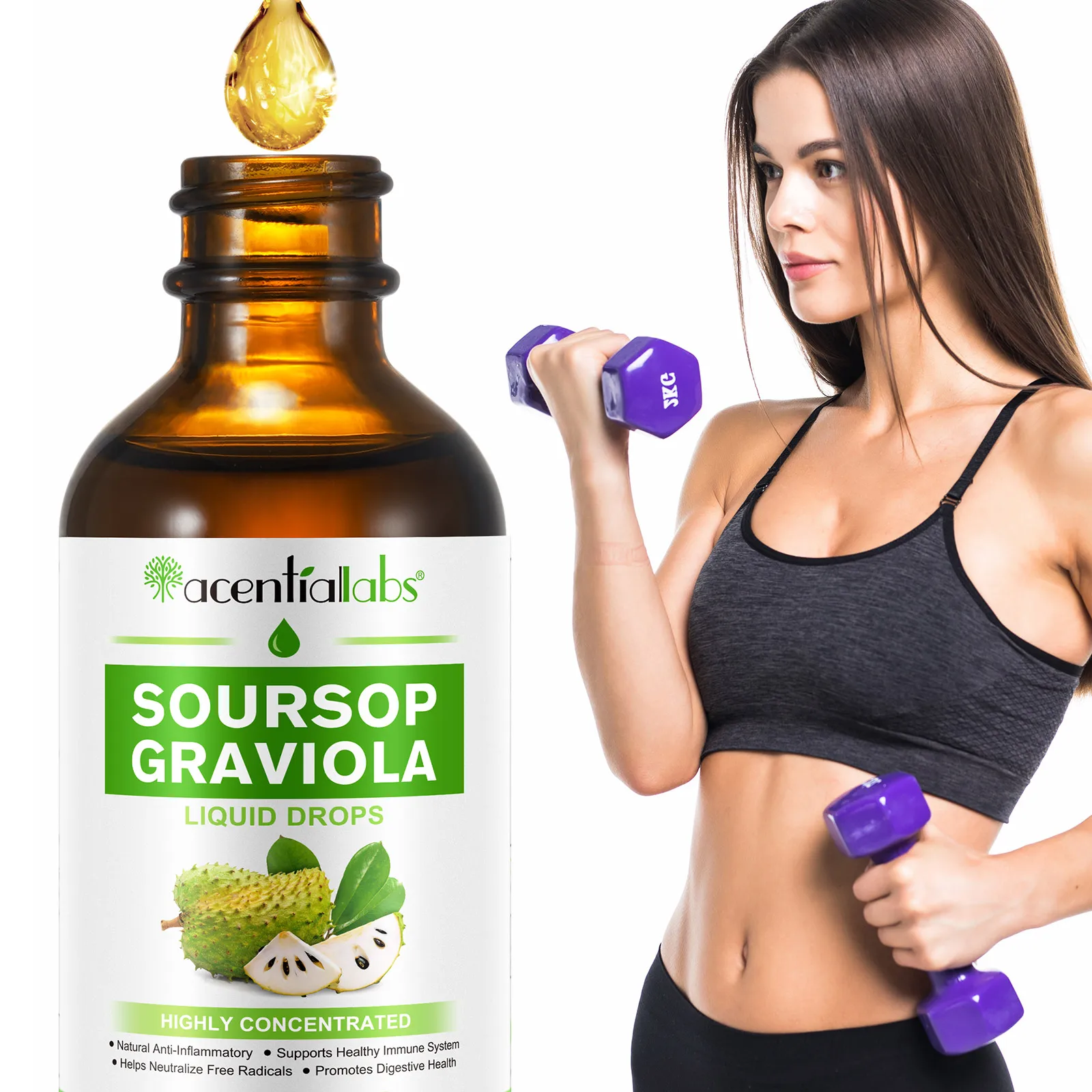 Acentiallabs dietary supplement 60ml graviola fruit extract soursop graviola drops soursop graviola liquid drop