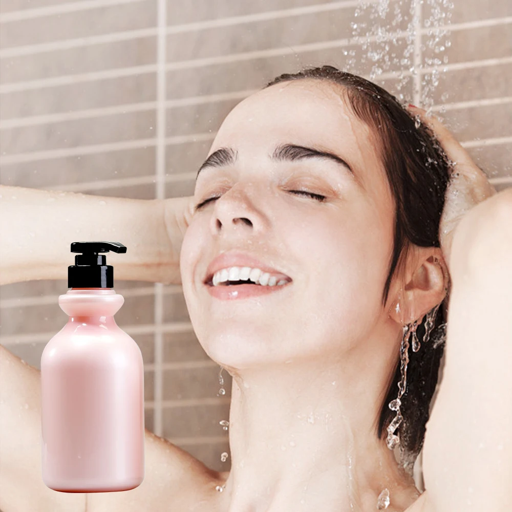 Custom 250ml 8oz Plastic Cosmetic Beauty Skincar PET Pink Shampoo And Conditioner Shower Gel BottleWith Pump Cap