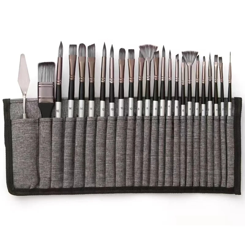 24pcs Nylon Painting Brush set With  Wooden Handle For Acrylic Watercolor Oil Painting Without any Personal logo