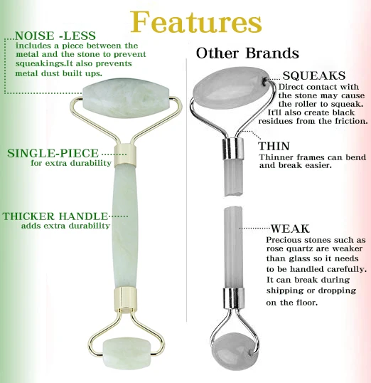 High Grade Metal Facial Massage Roller Natural Rose Quartz Jade Roller Slimming Anti Wrinkle Cellulite Beauty Roller