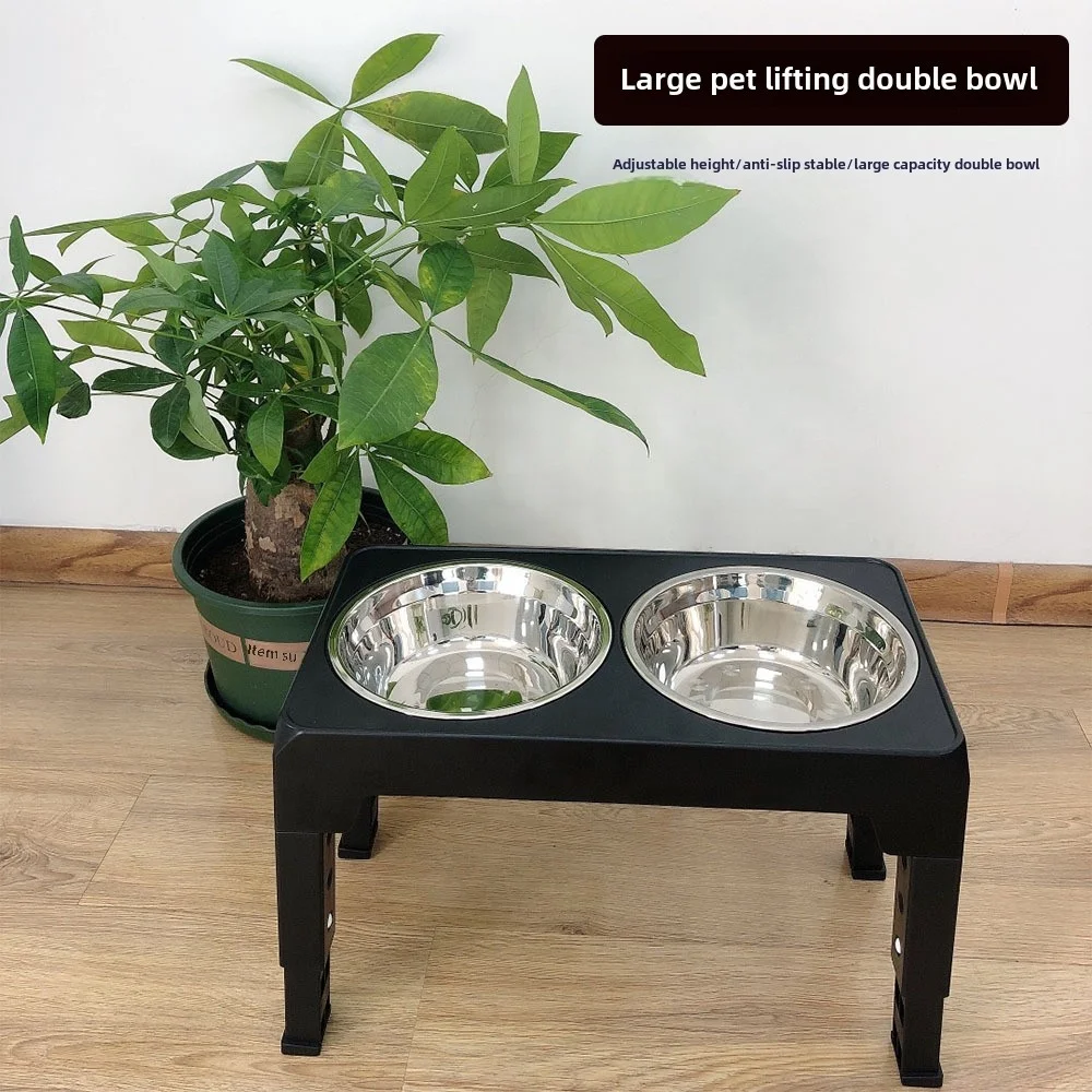 Dog Double Bowls Adjustable Elevated Feeder Pet Feeding Raise Cat Food Water Bowls with Stand Stainless Steel Lift Table for Dog