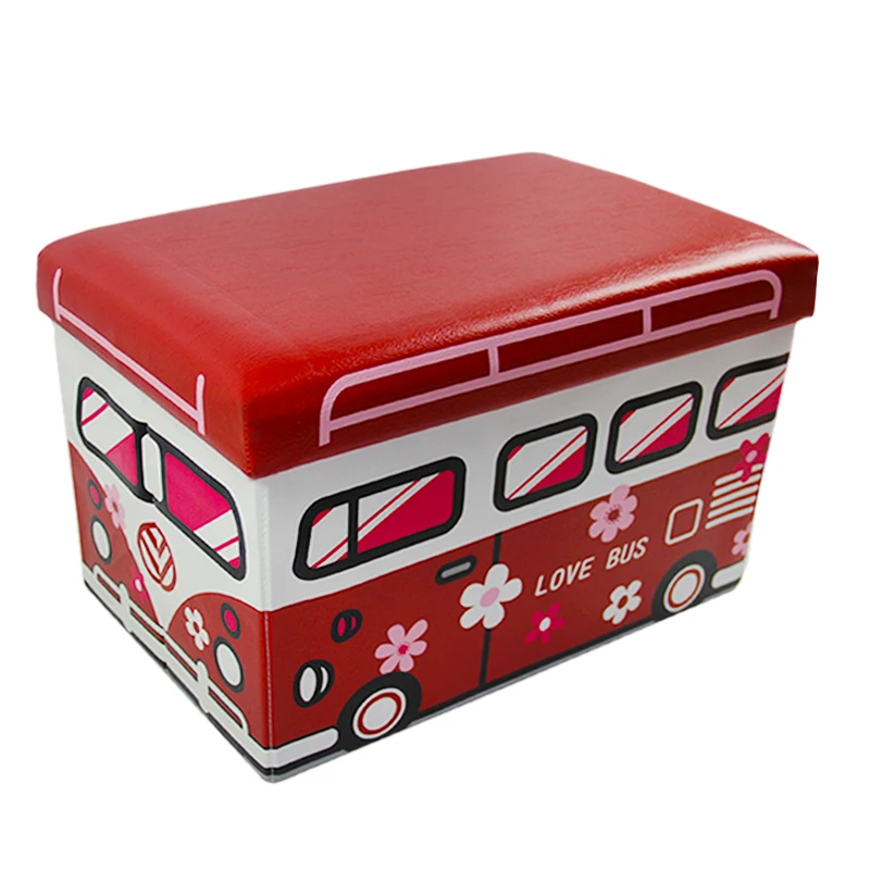 HStex PVC leather kids car storage stool box folding shoes changing stool storage box pouf chair