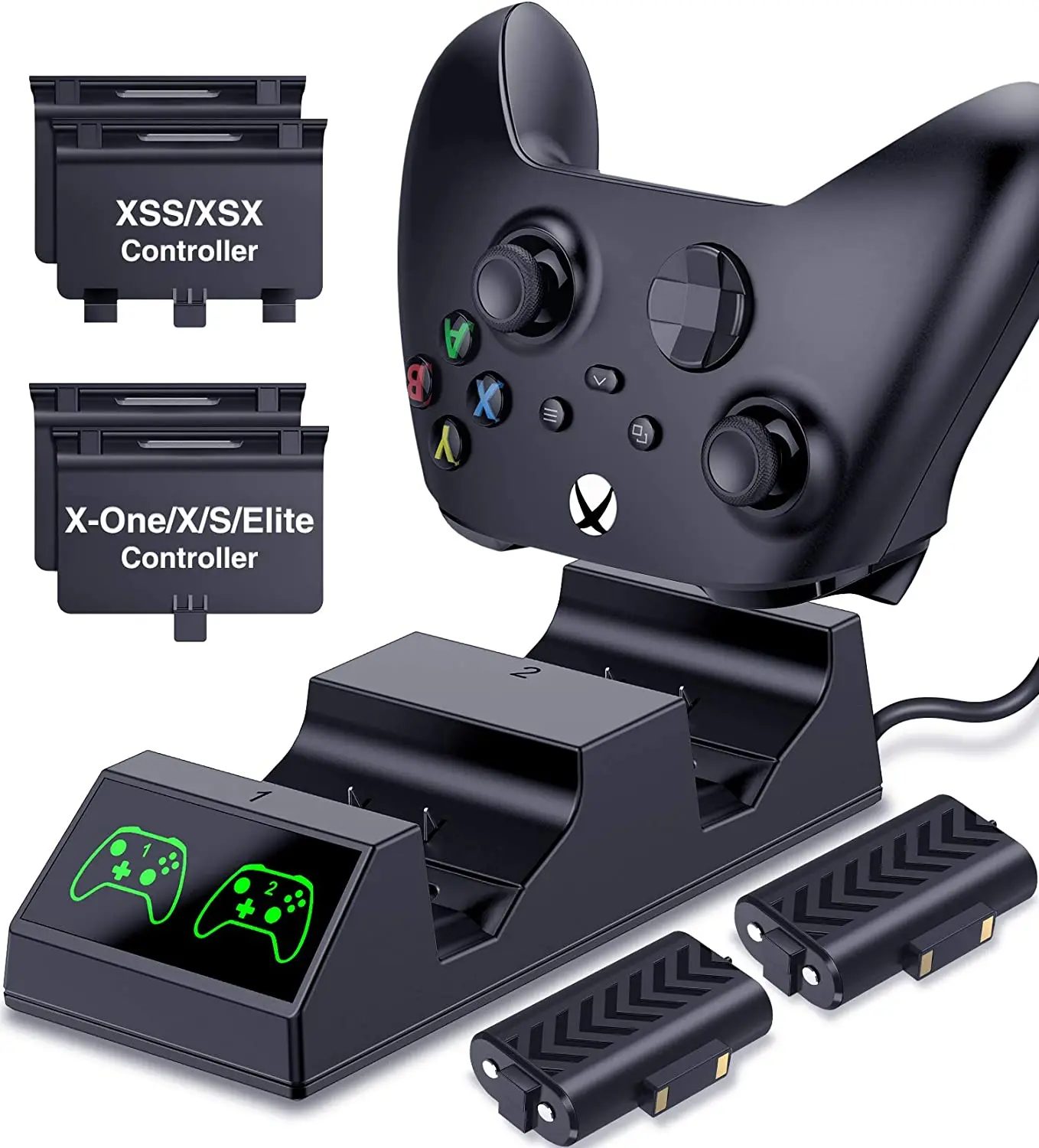 Dual charging station base wireless charger with rechargeable battery for Xbox series, for Xbox One controller joystick