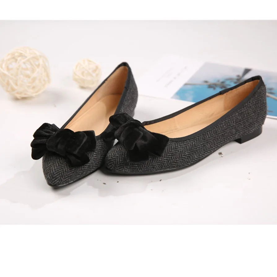 New Arrivals Women Shoes Black  Velvet Bow Design Comfortable Dress Lady Shoes Ballet Flats Walking Style  Women Shoes