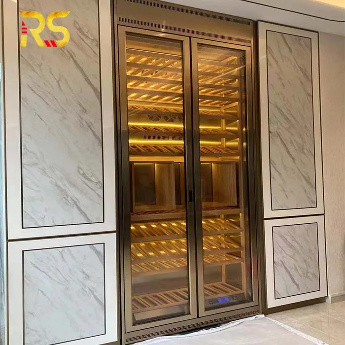 Foshan Risen Stainless Steel Luxury Glass Door Built-In Wine Cabinet Bar Living Room Furniture