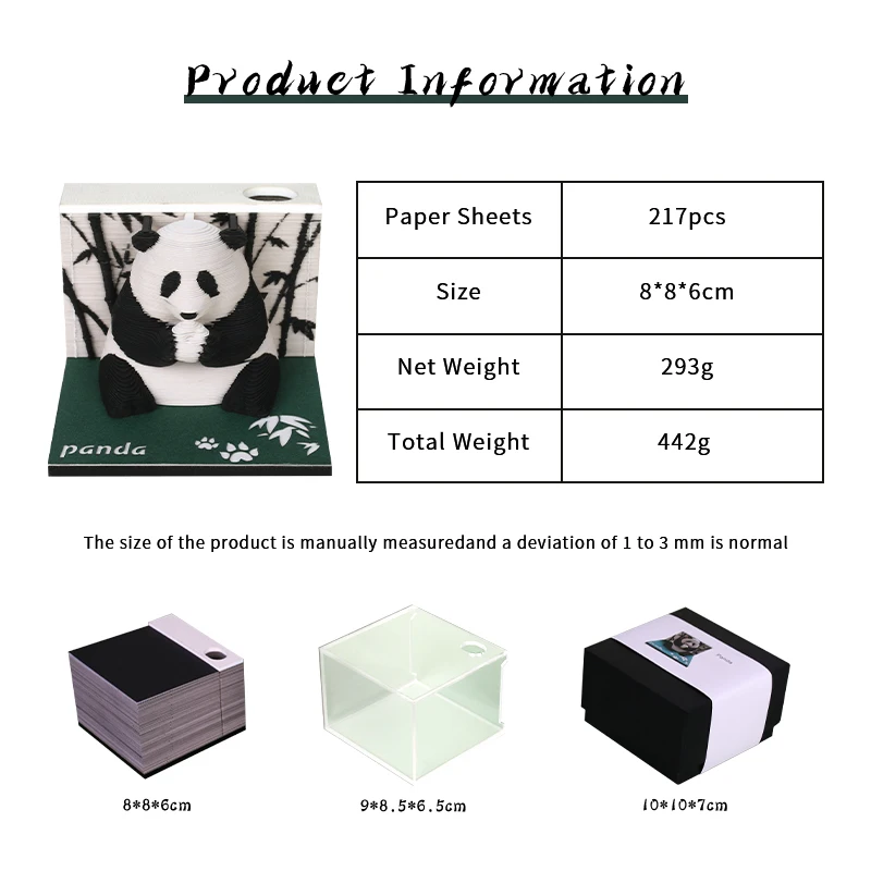 Novelty Stationery Gift Panda 3D Model 2025 Calendar Animal 3D Paper Notes Cube Weekly Calendar Cute Memo Pad With Gift Box