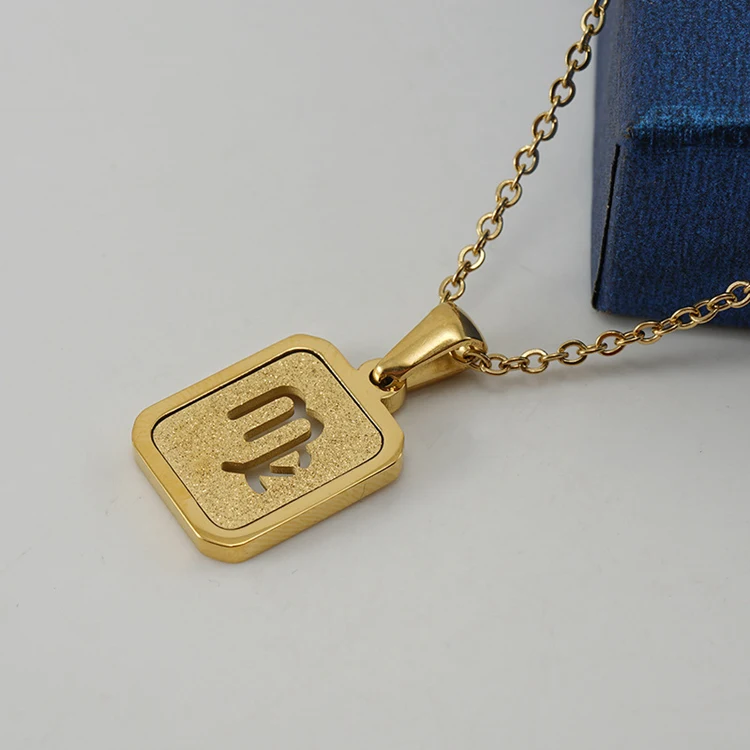 Necklace jewelry in bulk stainless steel customised square zodiac minimalist pendant gold necklace 18k