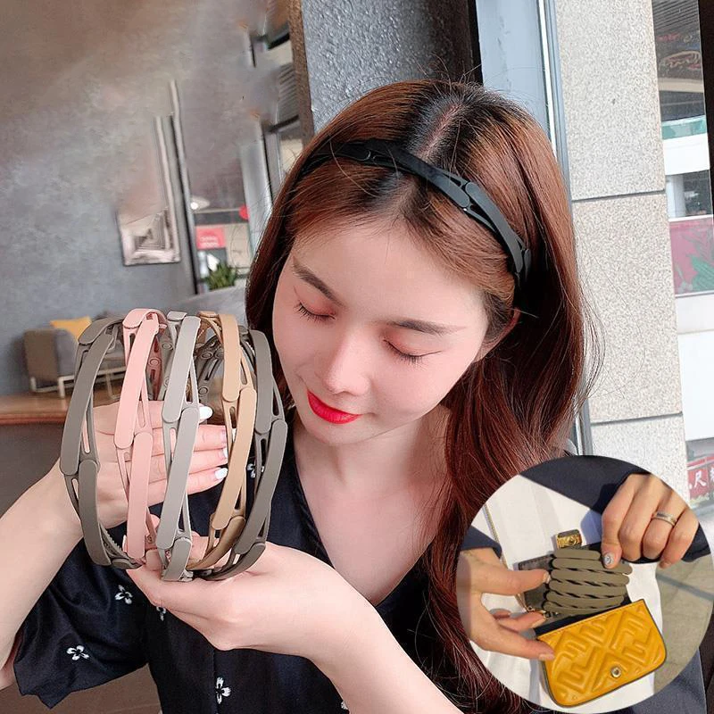 Fashion Foldable Hoop Clips Elastic Non Slip Wide Hair Band Retractable Telescopic Folding Headband for Women Sports Hair Band