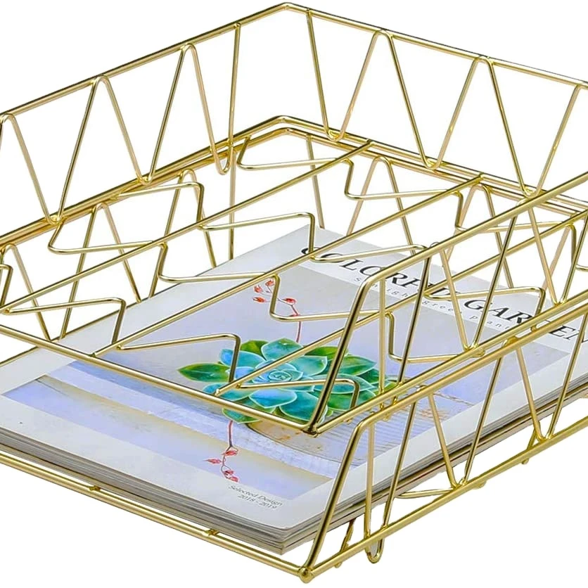 
Desk Organizer Stackable Paper Tray Set of 2 Metal Wire Two Tier Tray Stackable Letter Tray Inbox for Desk 