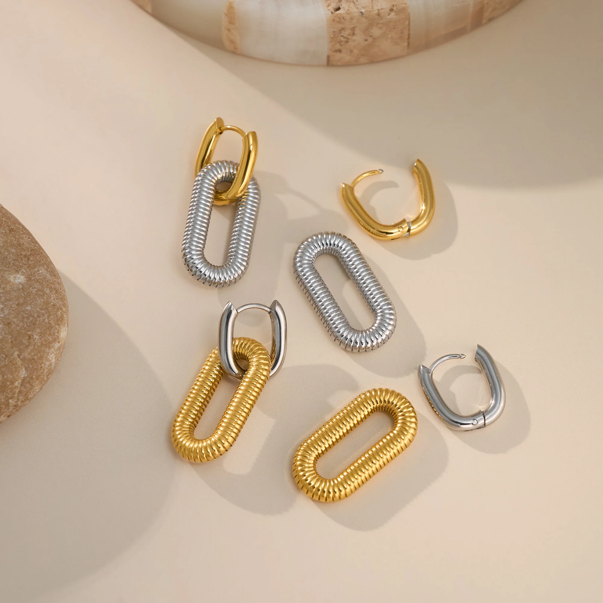Dazan New Winter HOT 18k Gold Plated Hypoallergenic Stainless Steel Vintage Square Circle Square Oval Mixed Higgie Earrings