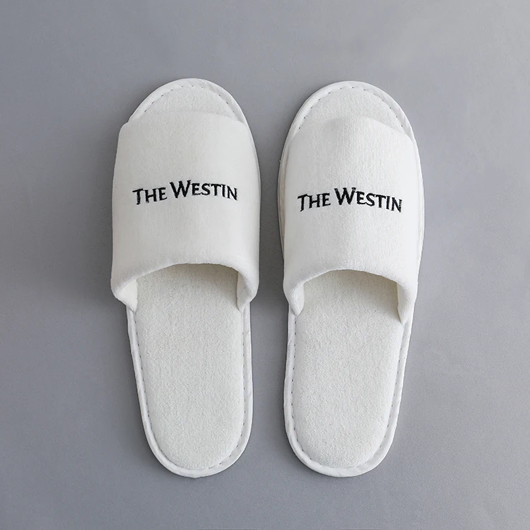 
Custom Logo Linen Bathroom Slipper For Luxury Hotels Disposable Bedroom Spa Style Waffle Open Toe Personalized Hotel Slippers 