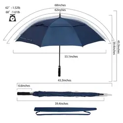 2021 Promotional Auto Open Double Layer Large Black Straight Custom Windproof Golf Umbrella
