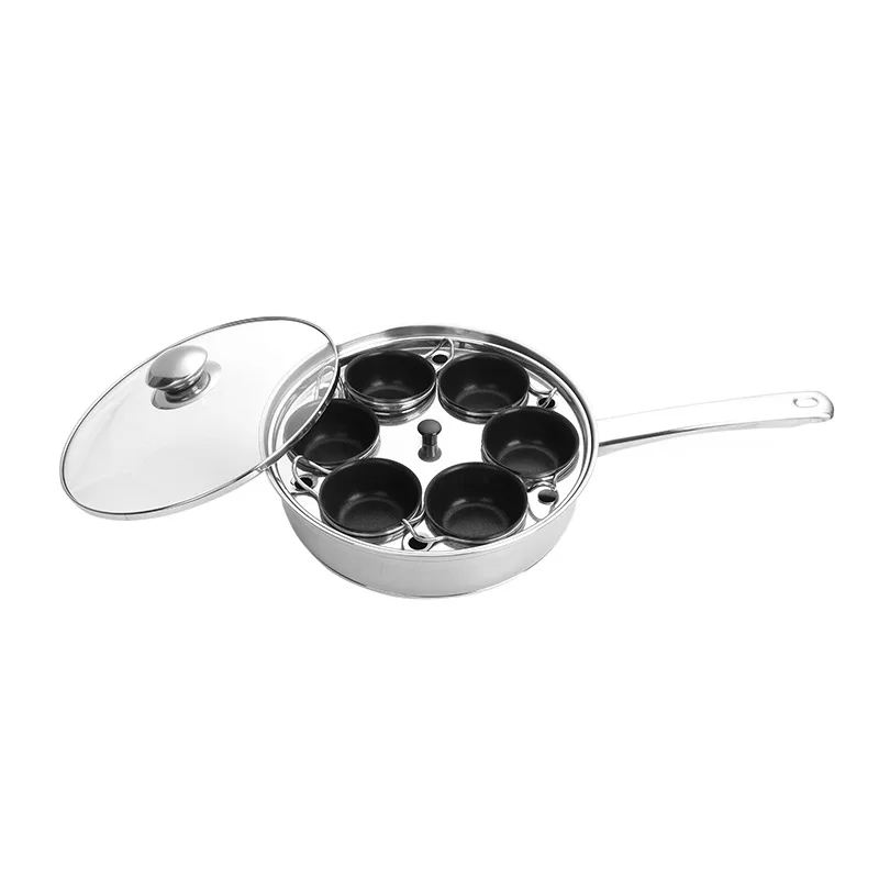 Amazon Top Selling Stainless Steel 4 Cups Egg Poacher Non Stick 6 Holes Poached Egg Maker With Lid