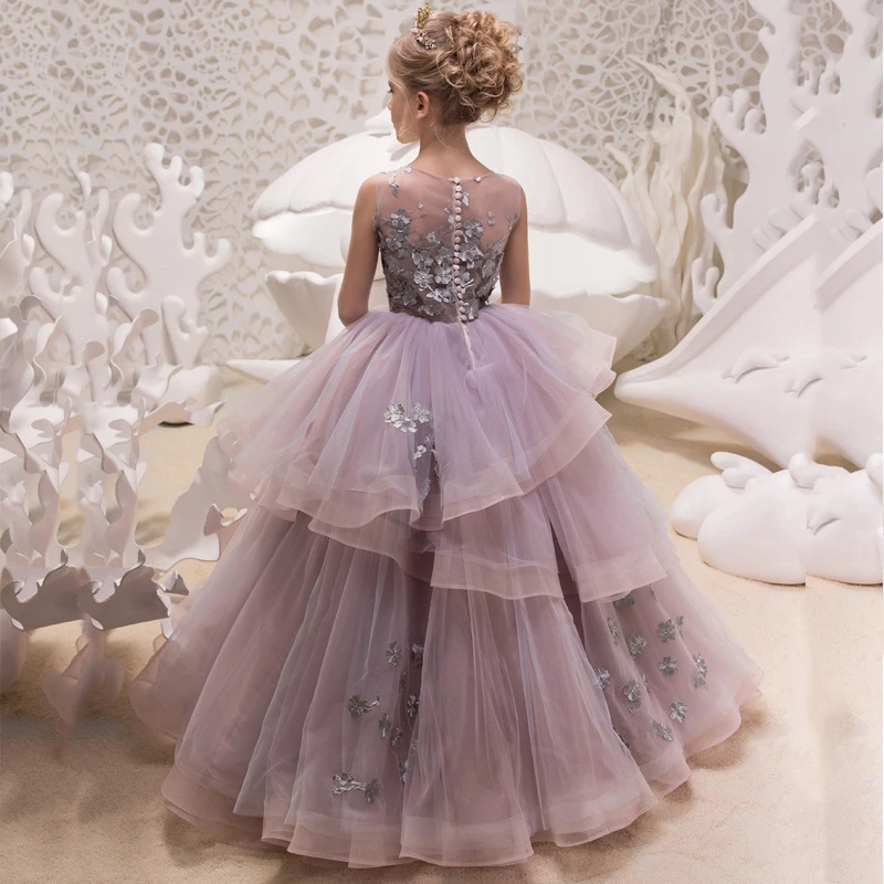 Boutique Wholesale Kids Evening Gown Girls Dress Wedding Party Long Gowns Baby Purple Dressing Tulle Princess Dresses