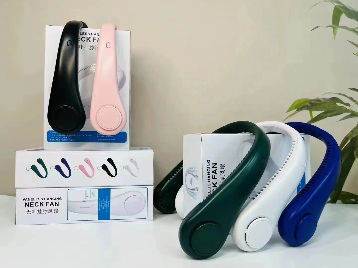 F09 Portable Rechargeable vaneless Neck Fan Cooler Adjustable 360 Degree rotation 3 Speed Neck Fan Sport Outdoor Air Cooling Fan