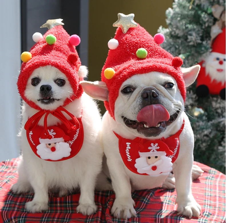 2024 new design Dogs cats Christmas hats drool bibs teddy bears magic buckets Bomei autumn and winter clothes Dress up supplies
