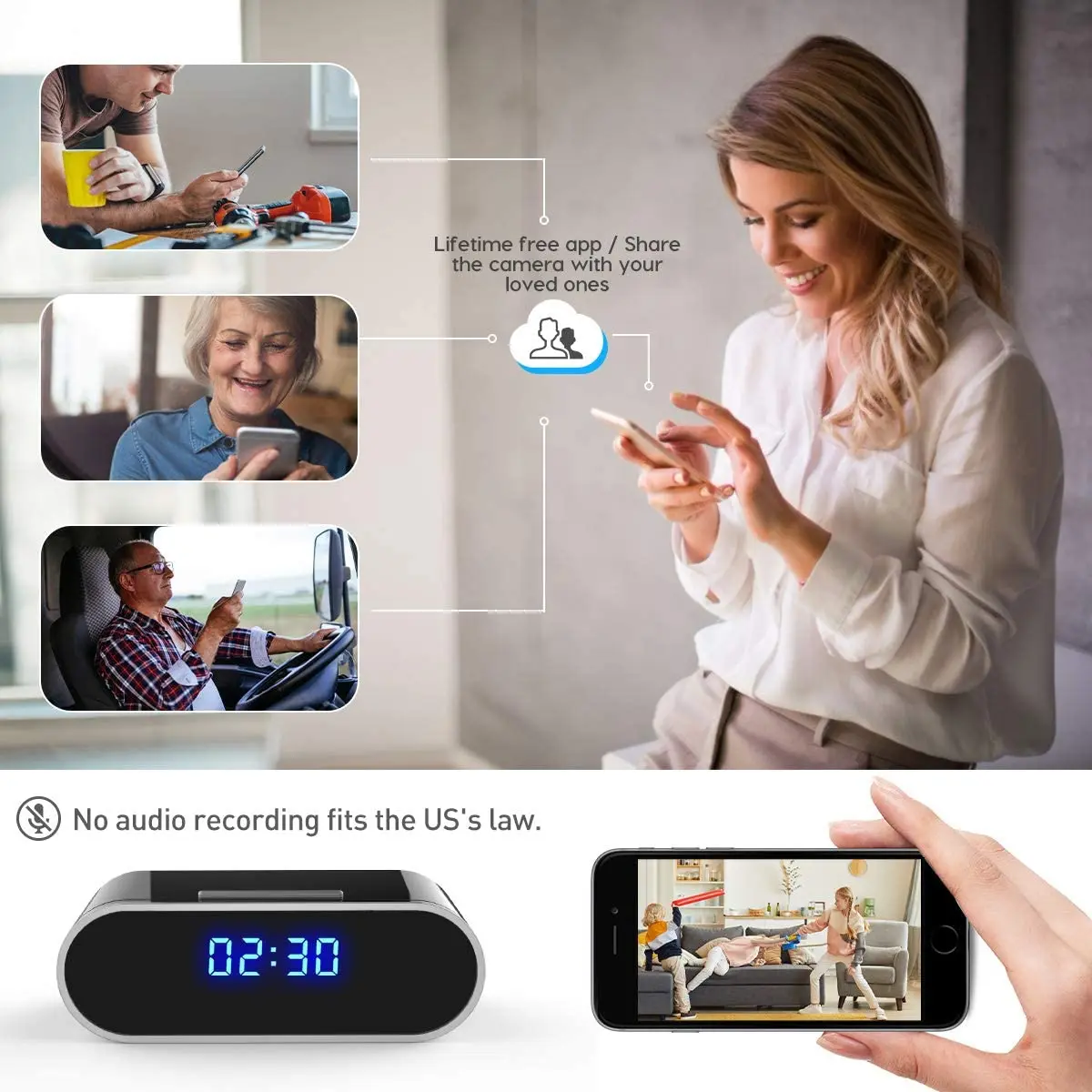 Spy Clock Camara Night Vision Motion Detection Home Surveillance Gizli Kamara 1080 P Alarm Clock WIFI Camera Online Hidden
