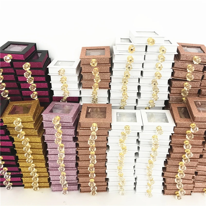 Wholesales Crystal handle NEW 25mm False Eyelashes Packaging Box Lash Boxes Custom Your Logo Fake 3d Mink Lashes Glitter Case