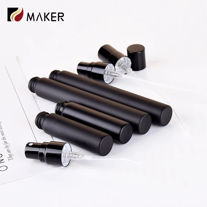 Portable 5ml 10ml matte black mini parfum atomizer empty fine mist travel small glass sample perfume dispenser bottle with pump