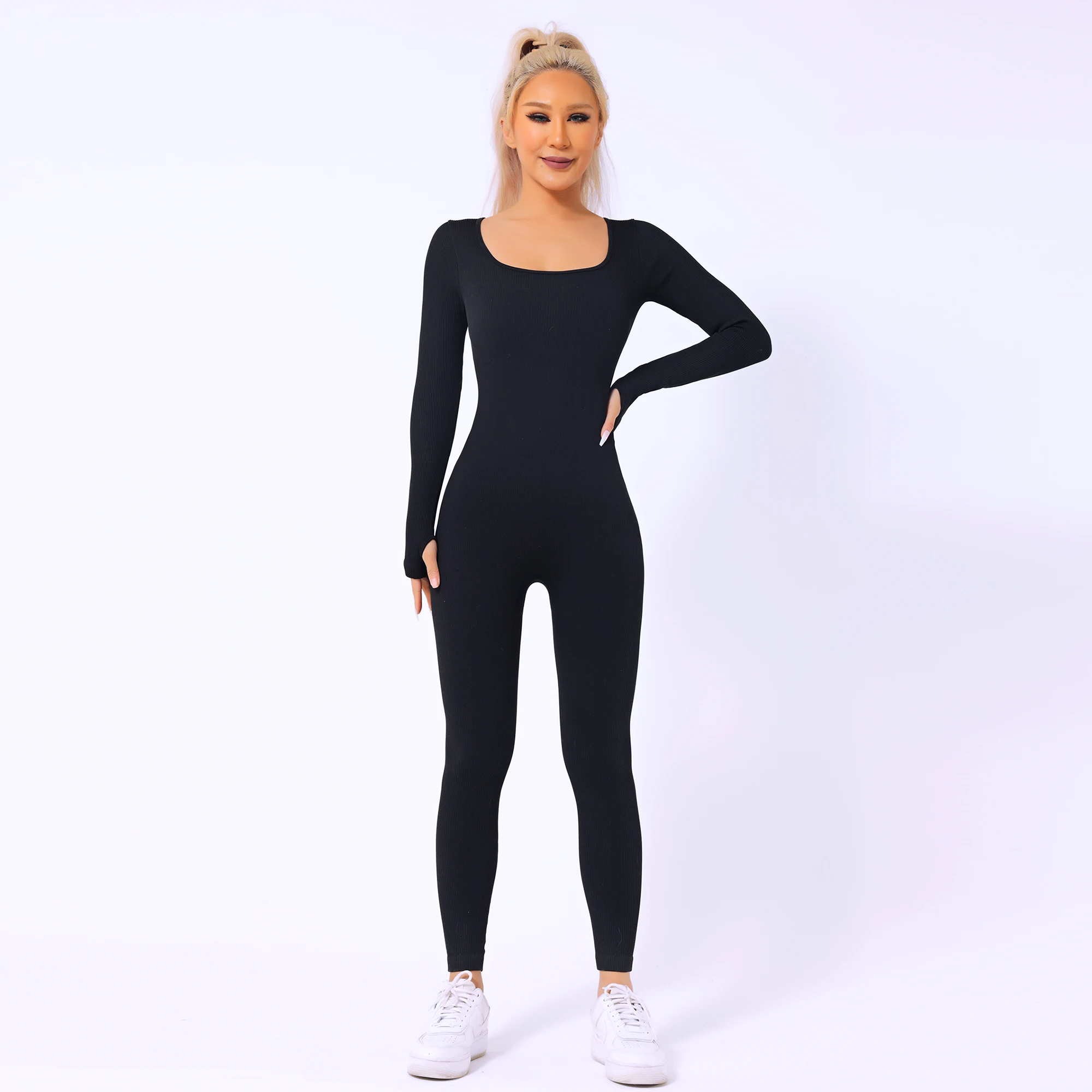 Wholesale Custom Logo Quick Dry Breathable Half Zip long Sleeve one piece  Workout Rompers  Playsuits Bodysuits