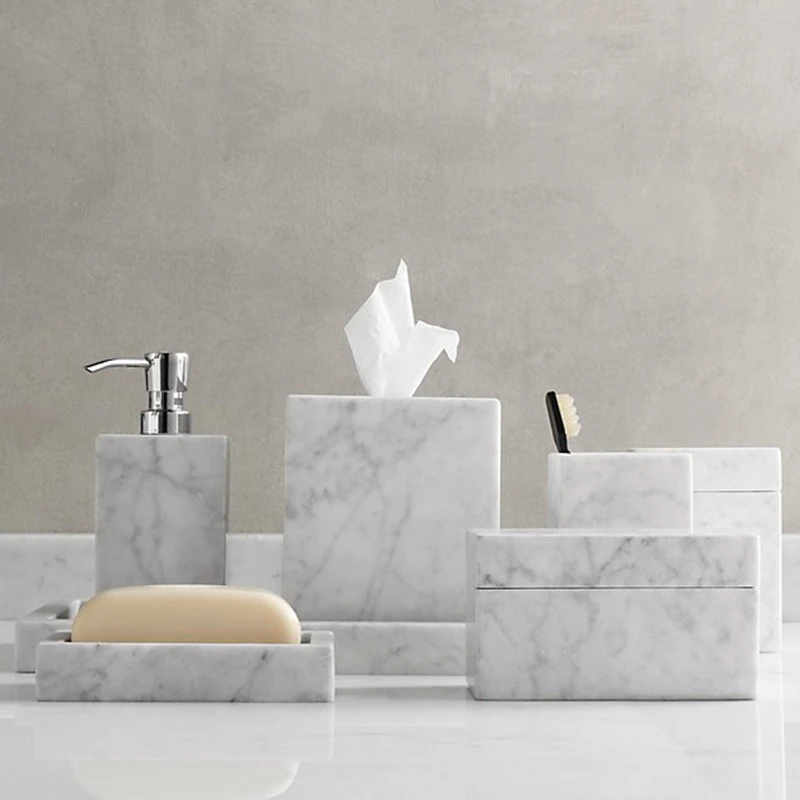 Набор мраморных аксессуаров для ванной комнаты с подставкой