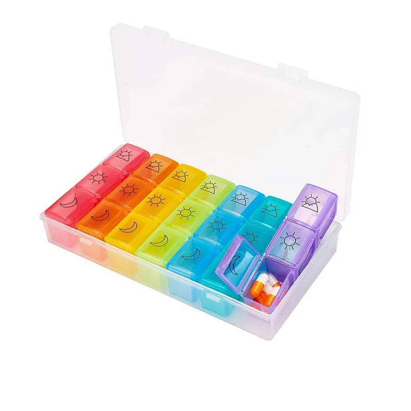 Weekly Pill Box 21 Grids Colorful Distinguish Outdoor Traveling  Medicine Box