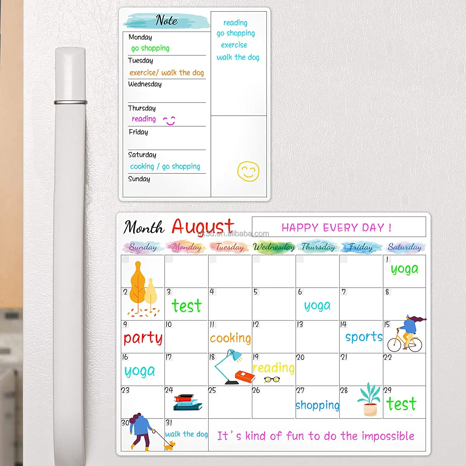 Custom Fridge Magnetic grocery list Board Dry erase Magnetic Weekly/Monthly Planner Calendar