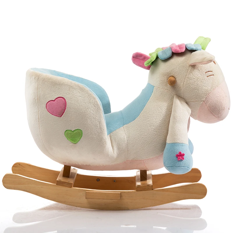 
Baby Kids Toy Plush Rocking Cattle Rider Toddler Seat Wood Rocker 