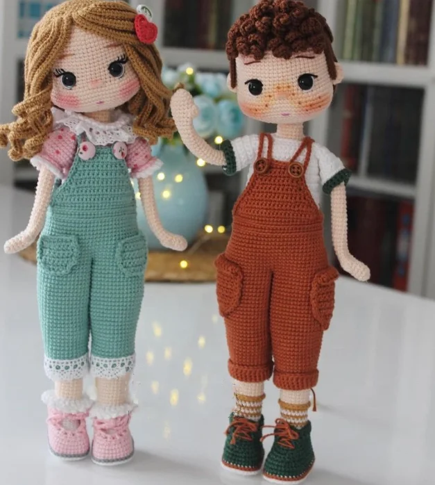 Ins Hot Hand Crochet Boy and Girls Dolls Crafts Made Customized Logo and Label Amigurumi Kids Dolls Toys