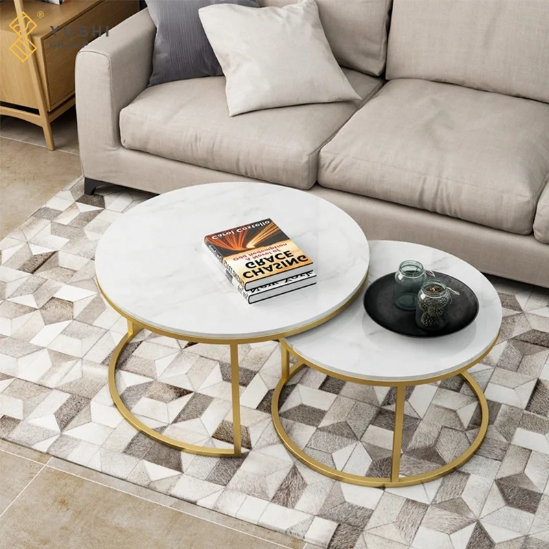 Yushi Group Nordic Simple Metal Modern Natural Marble Round Light Luxury Tea Living Room coffee Table set