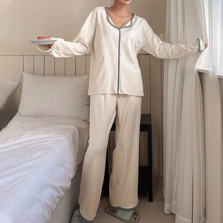Custom Soft Lightweight V-neck Cardigan Sleepwear Bamboo Womens Pyjamas Set Pijamas Modal Pajamas Women