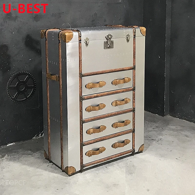 U-BEST Polished Aviation Vintage Coffee Table Trunk Aluminium Coffee Bar Hotel Side End Small Cabinet Table