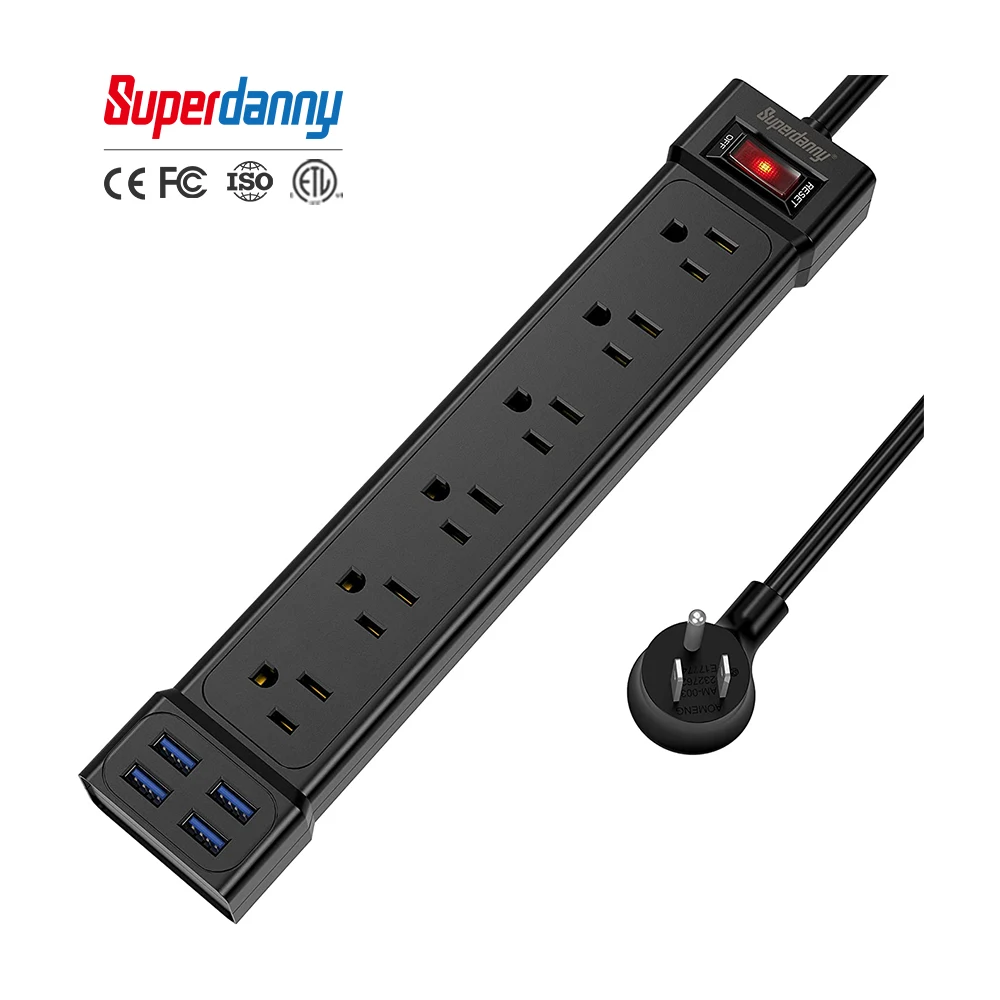 SUPERDANNY electrical plugs Surge Protector Power Strip125 Volts  AC Outlet  USB power extension socket