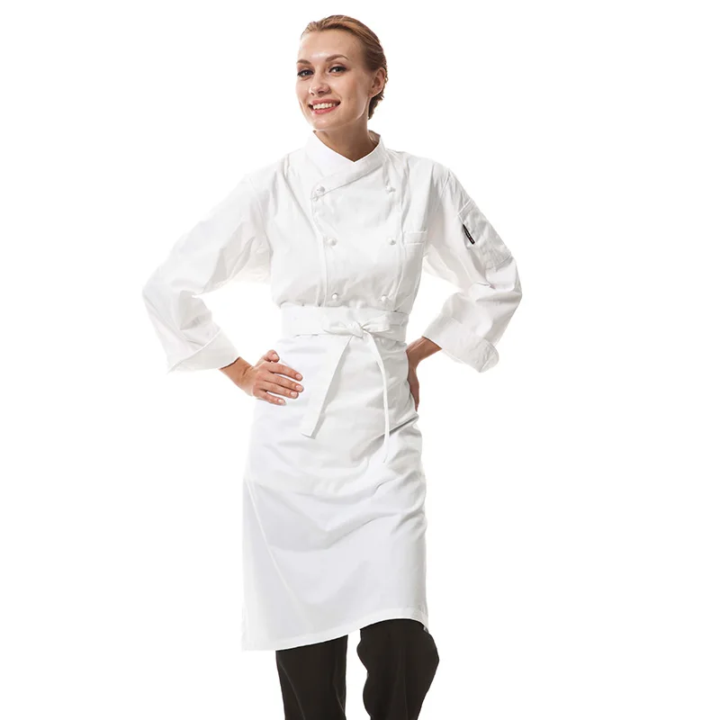 CHECKEDOUT Contrast color long sleeve french cuff Chef uniform for restaurant and hotel