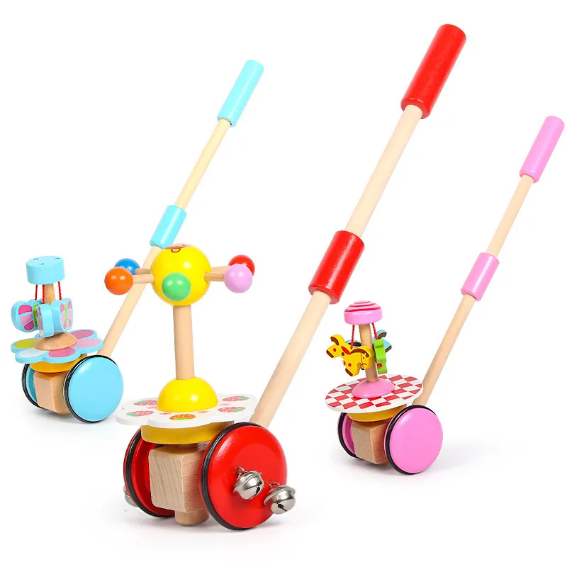 custom Educational Wooden Cute Cartoon Animals Walking Toy Baby Trolley Cart Educational Duck Pushing Walker Toys