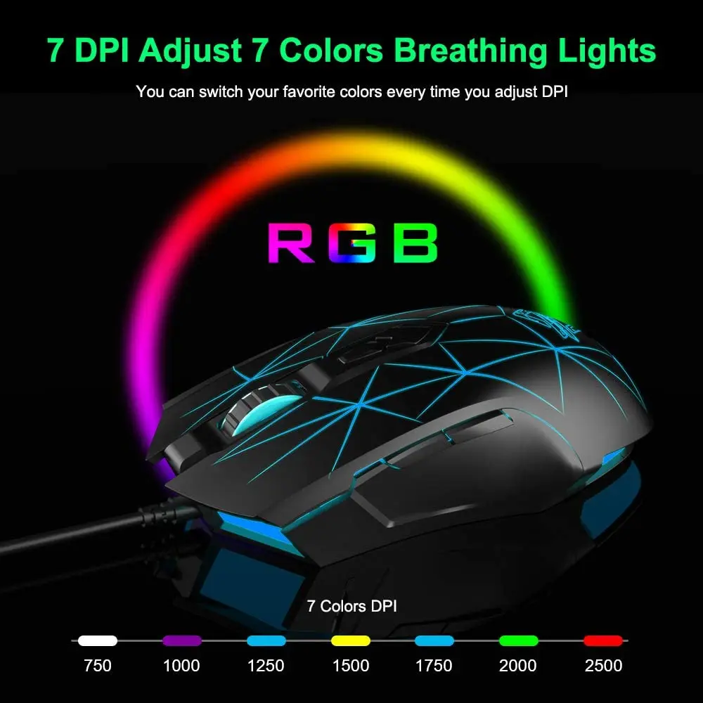 Геймерская мышь AJAZZ AJ52 RGB, 7 программируемых кнопок, эргономичная USB геймерская мышь со светодиодной подсветкой, компьютерный ноутбук, ПК, для Windows Mac OS