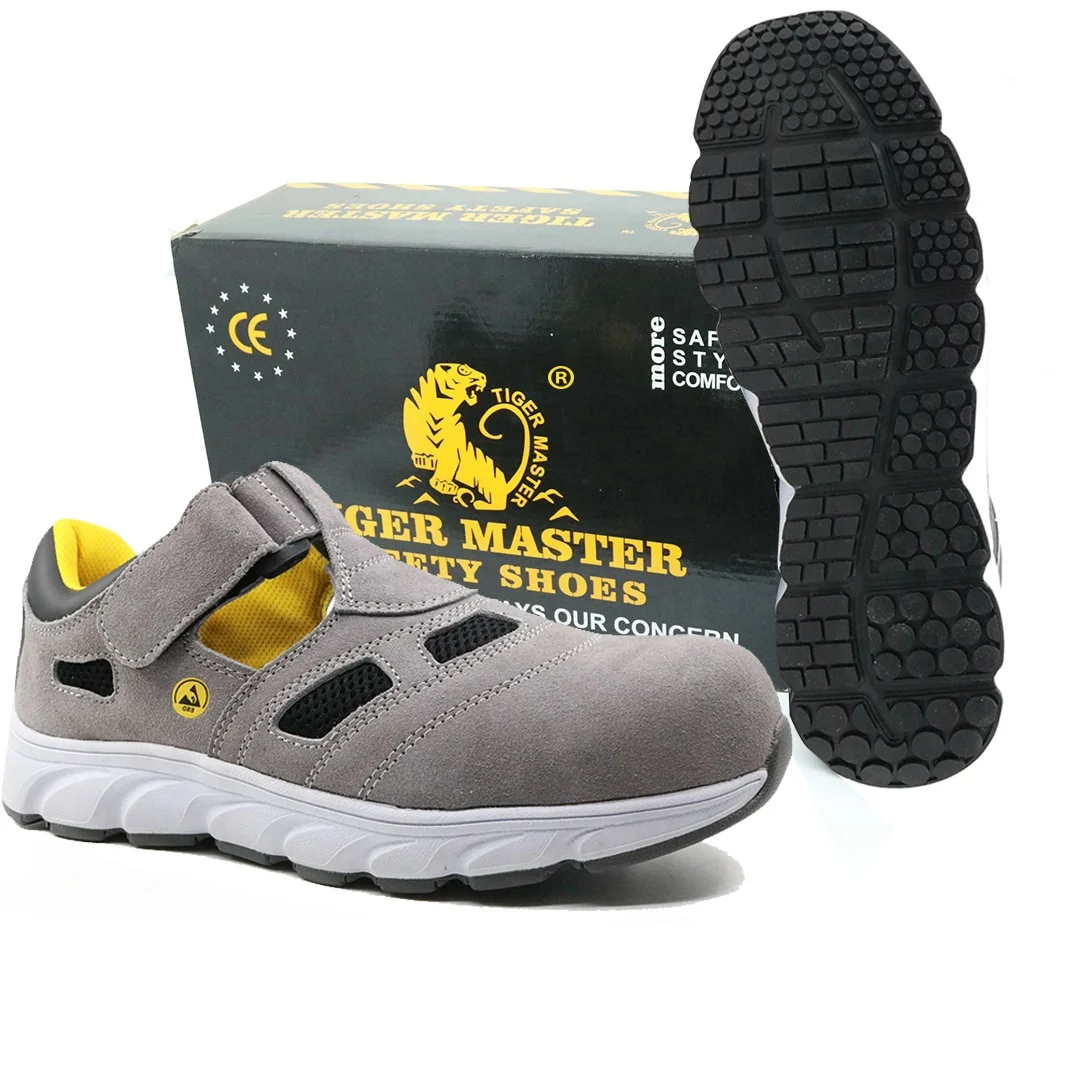 
Light weight oil resistant non slip suede leather composite toe puncture proof esd summer sandals safety shoes for work 