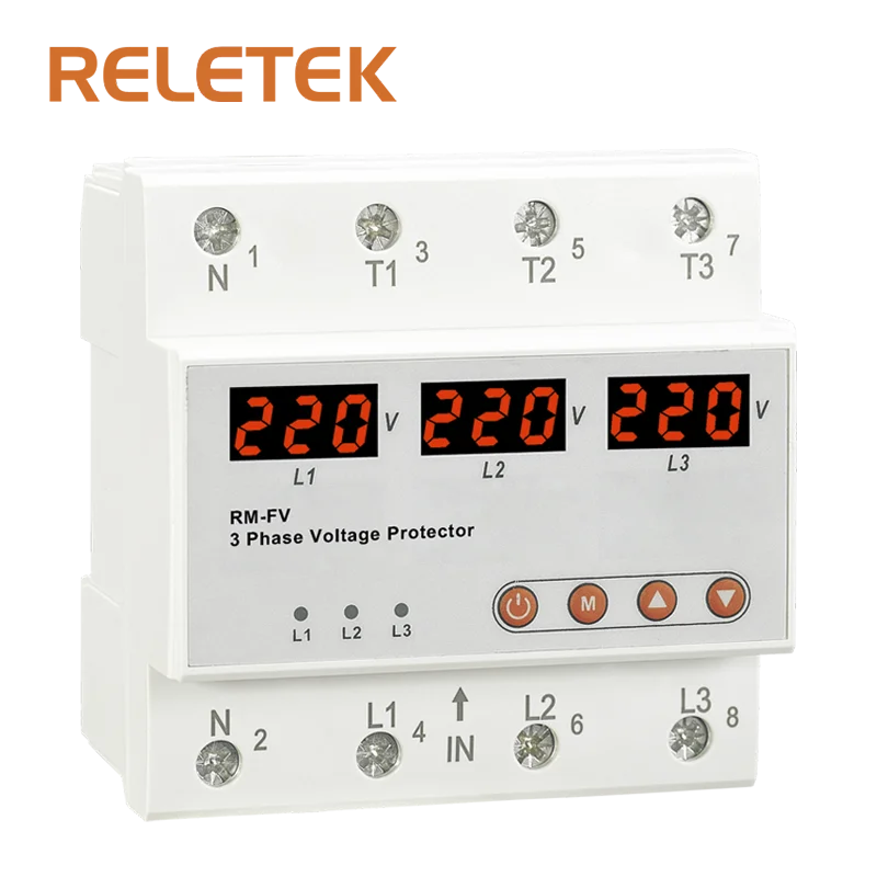 RELETEK, лидер продаж, защита RM-FVA тока и напряжения, AC220V, 50/60 Гц, двухзначный 3-значный дисплей, регулируемый протектор напряжения