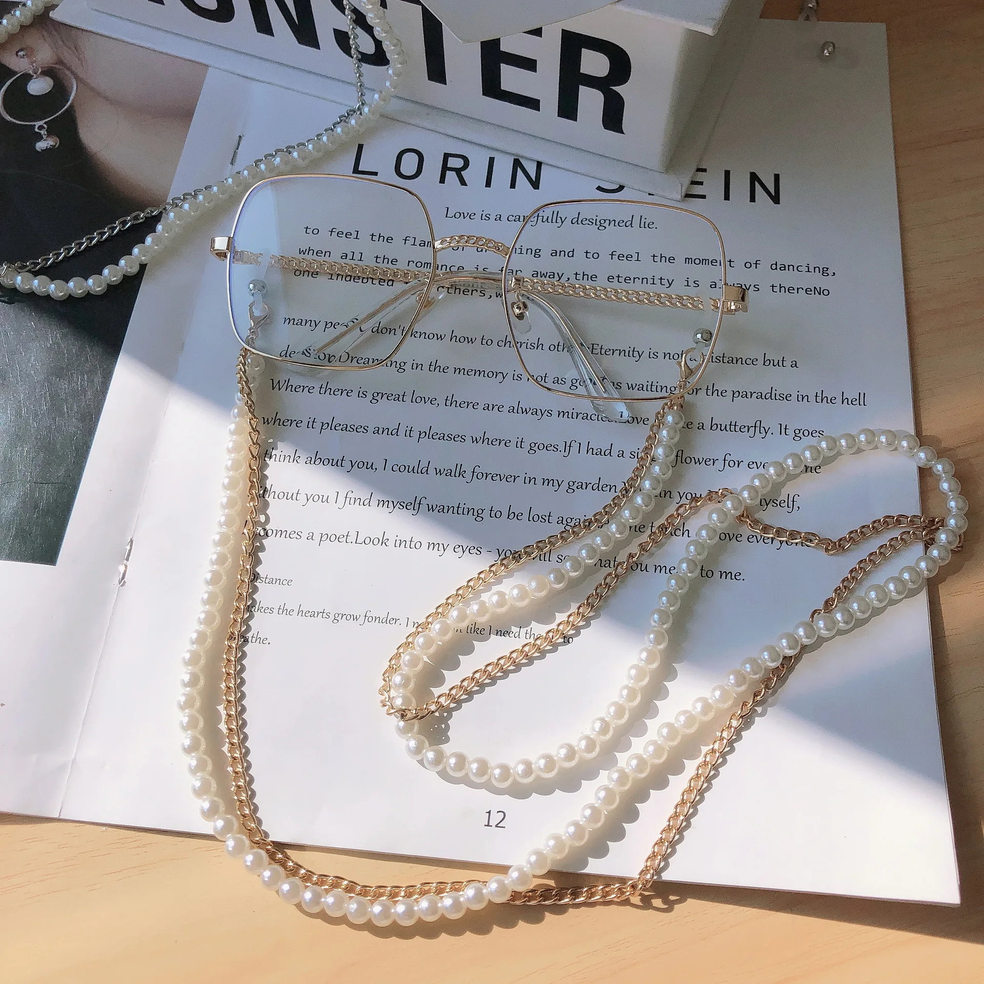 75cm Colourful  Glasses Mask Chain Acrylic Glasses Chain Non-Slip Anti-Loss Rope Double Layers 6mm Pearl Beaded Sunglasses Chain