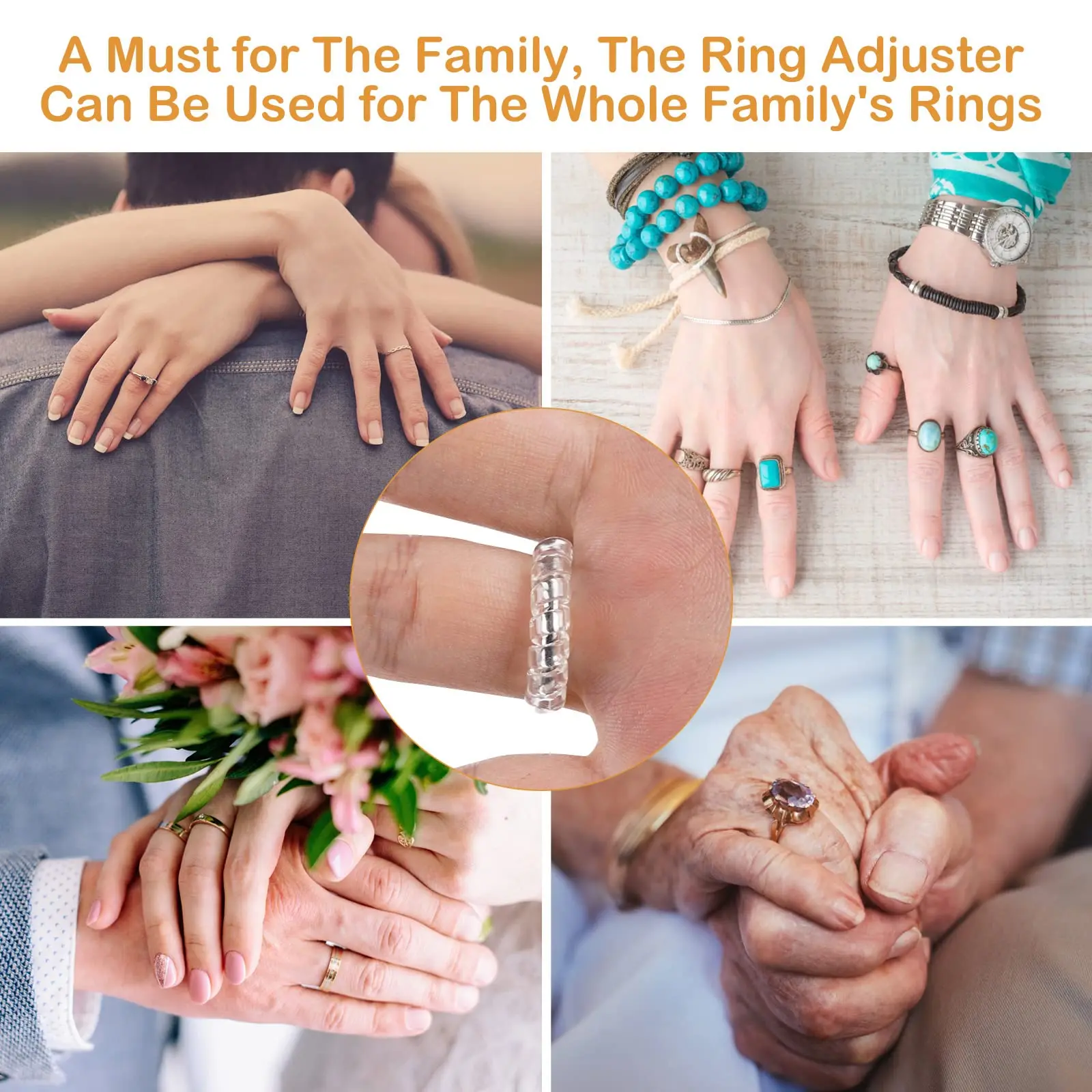 Ring Sizer Adjuster for Loose Rings, 12 Pack 4 Sizes Invisible Clear Silicone Ring Guard for Women Men