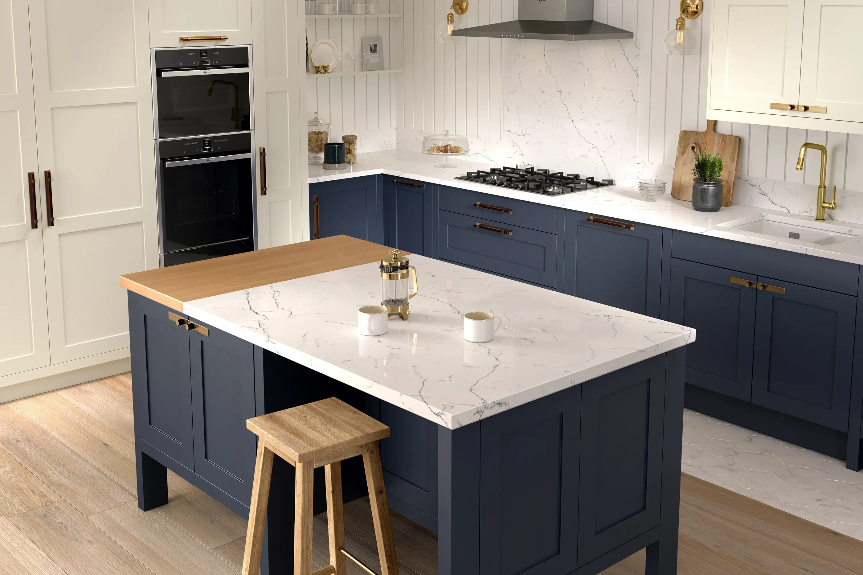 Custom Dark Blue Base Cabinets Designs Muebles De Cocina With Luxury Kitchen White Countertops Set Traditional Wood Kitchen
