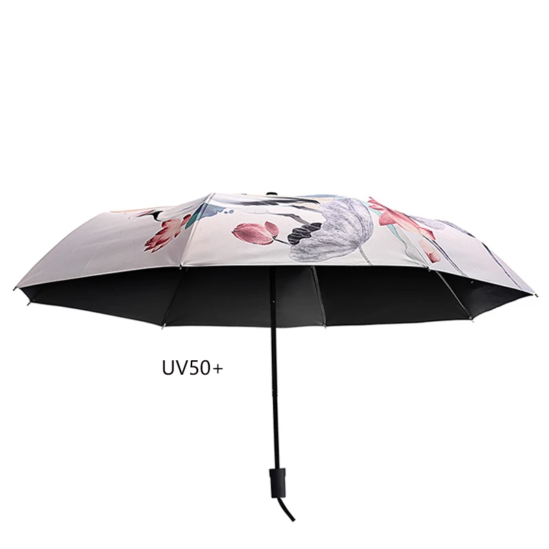 MOQ 5pcs UV protecting folding portable 3-folding custom printed insided umbrella