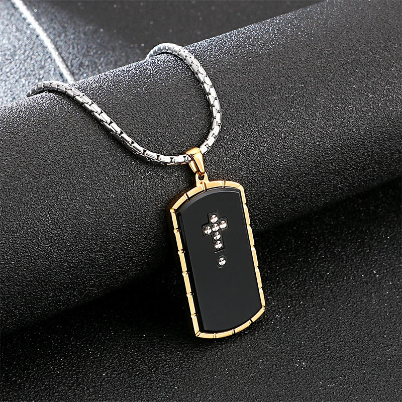 KALEN Black Men Dog Tags Stainless Steel Pendant Necklace